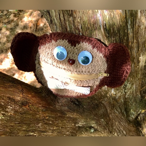 Handmade Knit Monkey Zipper Mouth Wild Bunch Coin Purse Wallet One Of A Kind - Picture 7 of 13